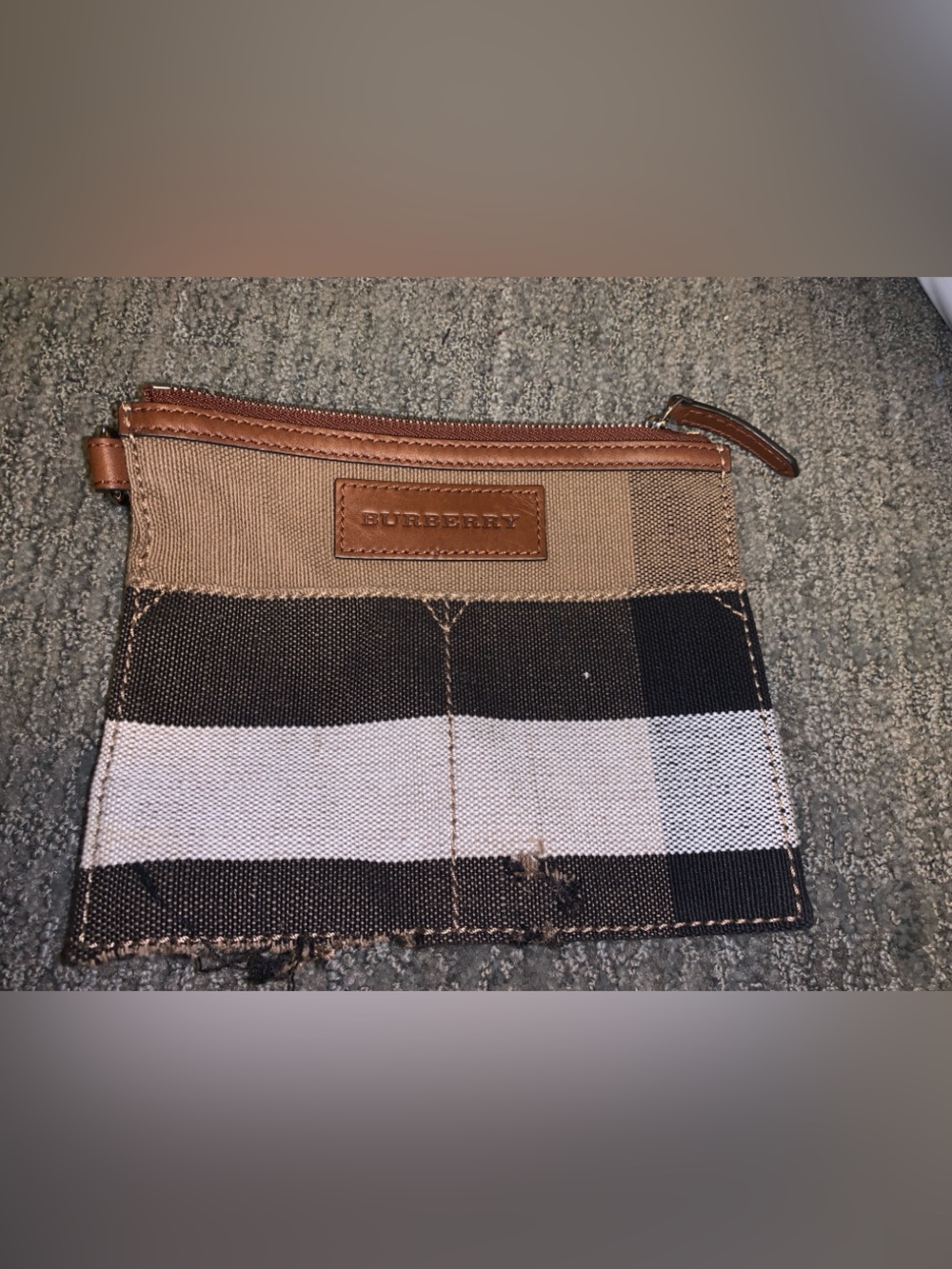 Burberry Men’s Tan, Black & White Canvas Zip Toiletry Pouch.